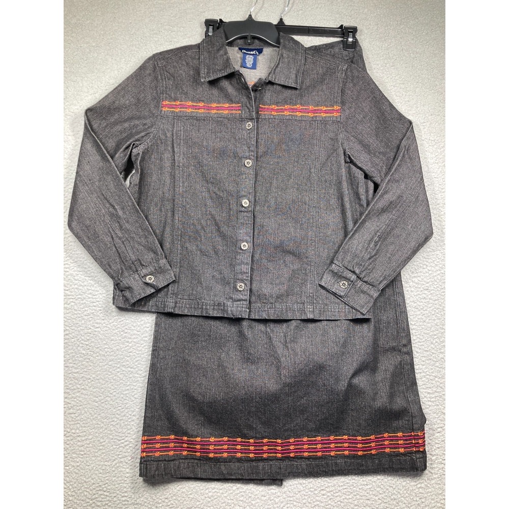 Denim & Co Denim Jacket Skirt Women's Medium Black Western Embroidered Aztec NEW